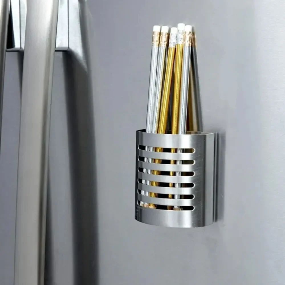 📷🩵Brushed Stainless Steel Magnetic Pen/Pencil/Makeup Brush Holder